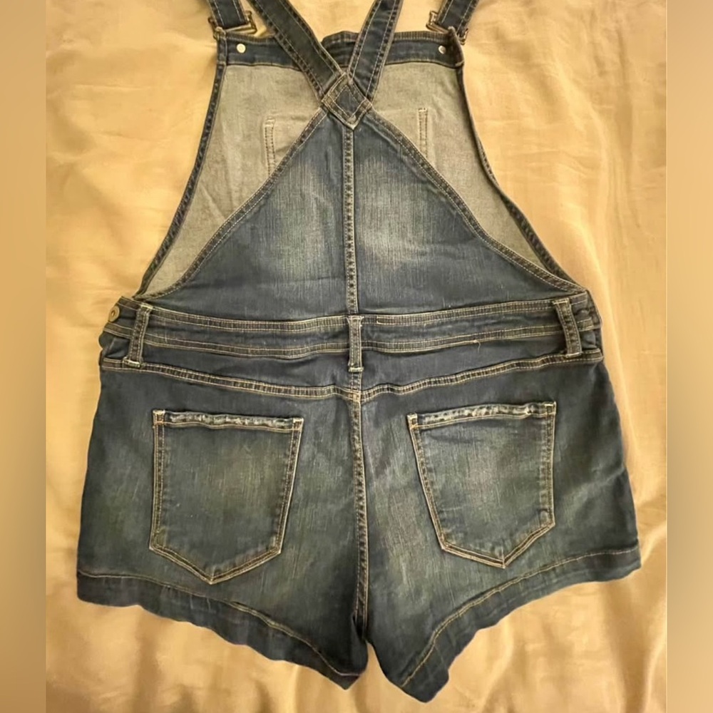 Arizona Jean Company Womens Denim Overall Shorts Distressed Stretch Adjustable